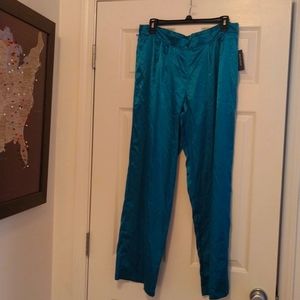 - -Bisou Bisou satin elastic waist teal pajama pants